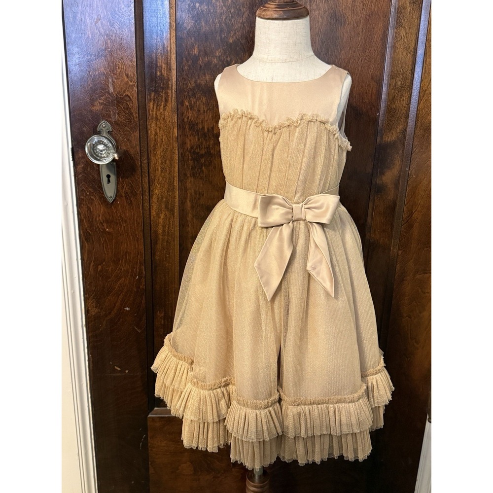 Janie And Jack Ornate Opera Gold Dress Size 4 Tulle Good Condition